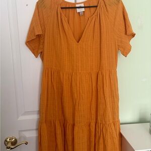 Knox Rose Yellow Orange Ribbed Tiered Sundress